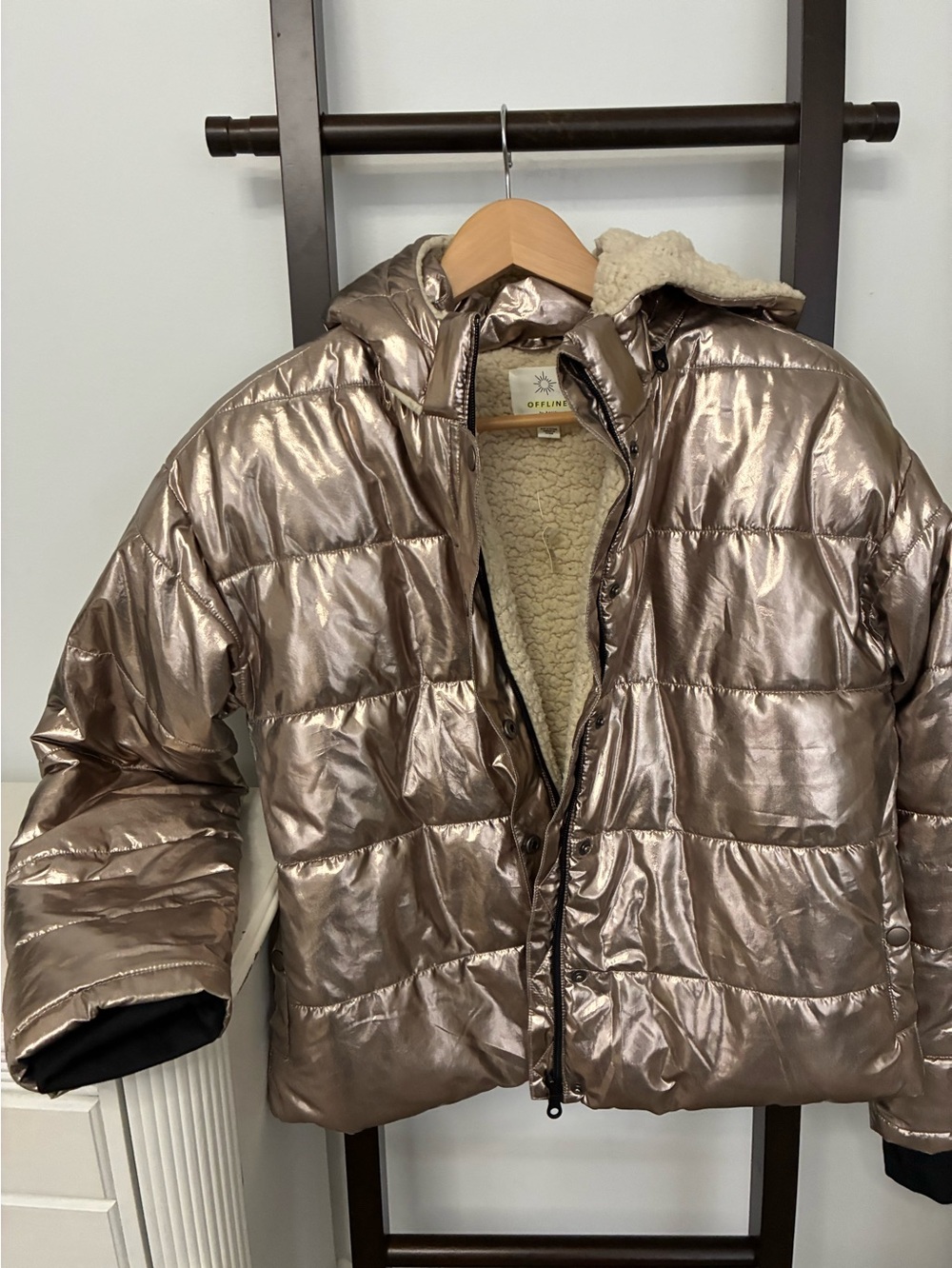 Aerie Metallic Puffer Jacket with Sherpa Lining. Size small brand new!